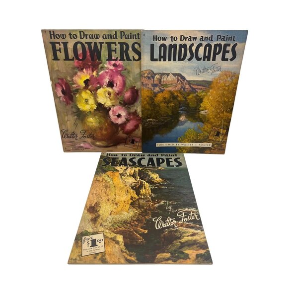 Walter T Foster How to Draw & Paint Flowers Landscapes Seascapes Vintage Lot - Picture 1 of 8